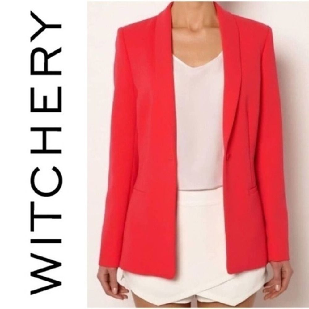 Witchery Australia Red Longline slim One Button Softshell Blazer Size Small